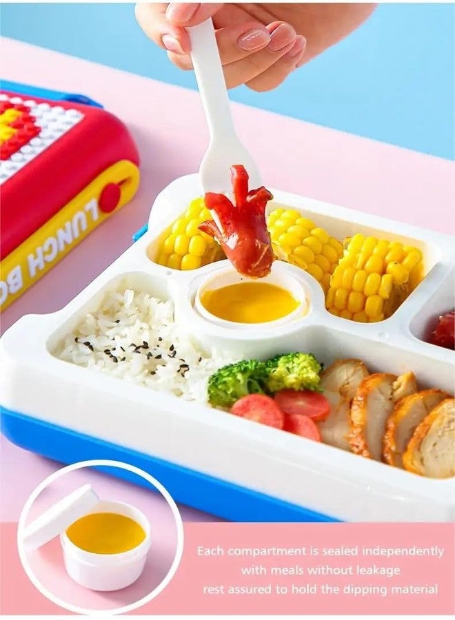 ONOTIC Building Block Lunch Box DIY Your Own Pattern Leak Proof Bento Box 1100ml Capacity 500Pcs Bricks Easy to Open School Lunch Box (Red Blue) - Image 2